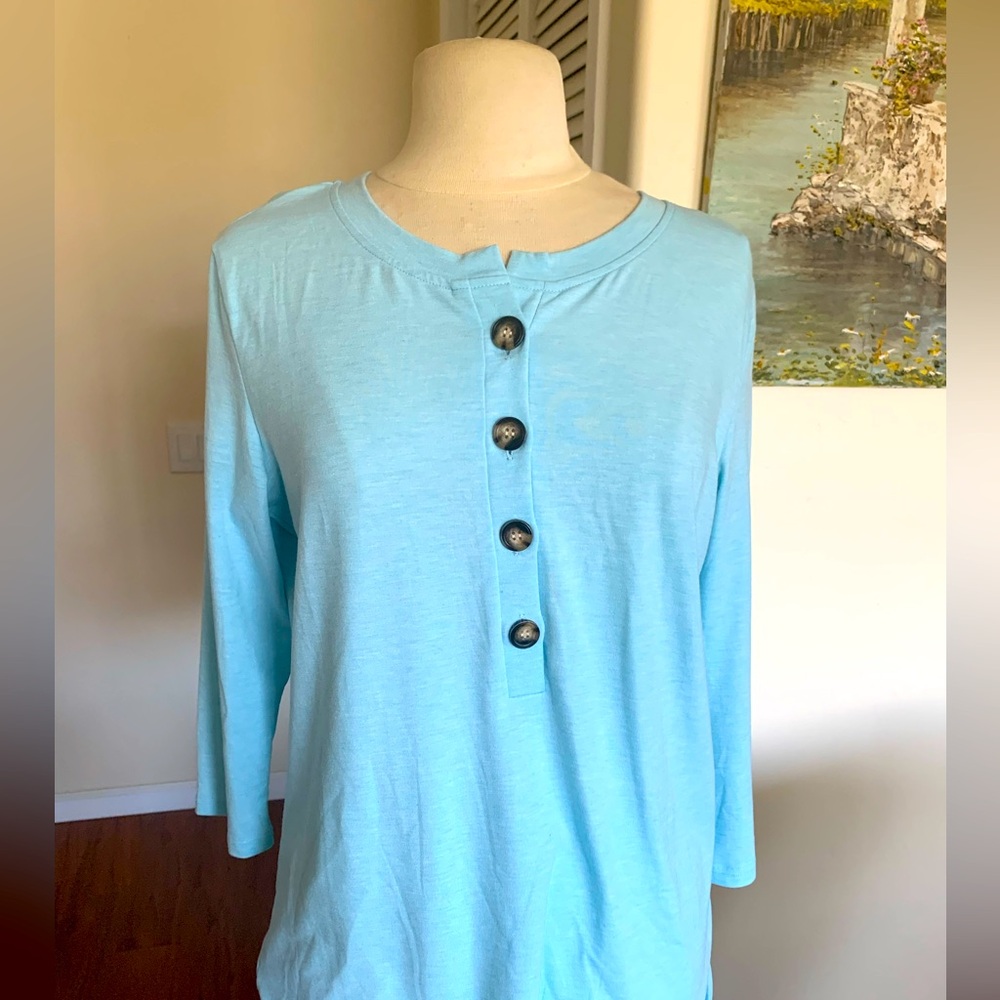 Light Blue Button-Front Women's Top in very soft fabric
